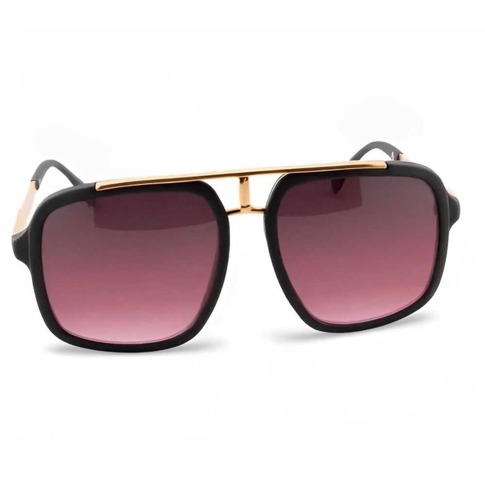 Women Oversized Square Fashion Sunglasses Black Gold Flat Top Gradient Lenses - Picture 4 of 11